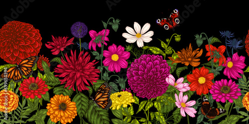 Fotografi Seamless horizontal pattern autumn garden
