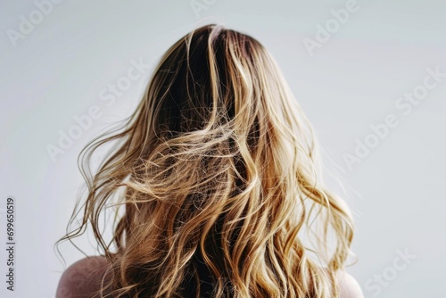 Blonde women's hair. On a white background. Back view.