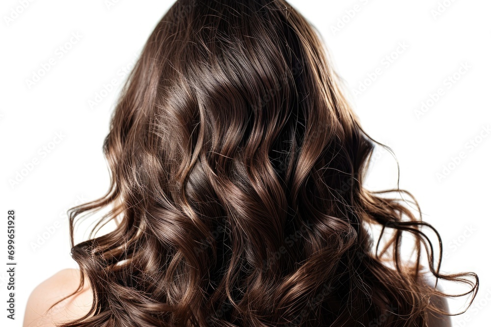 Back view of a brunette woman with long brown curly hair Back view of a brunette woman with long brown curly hair