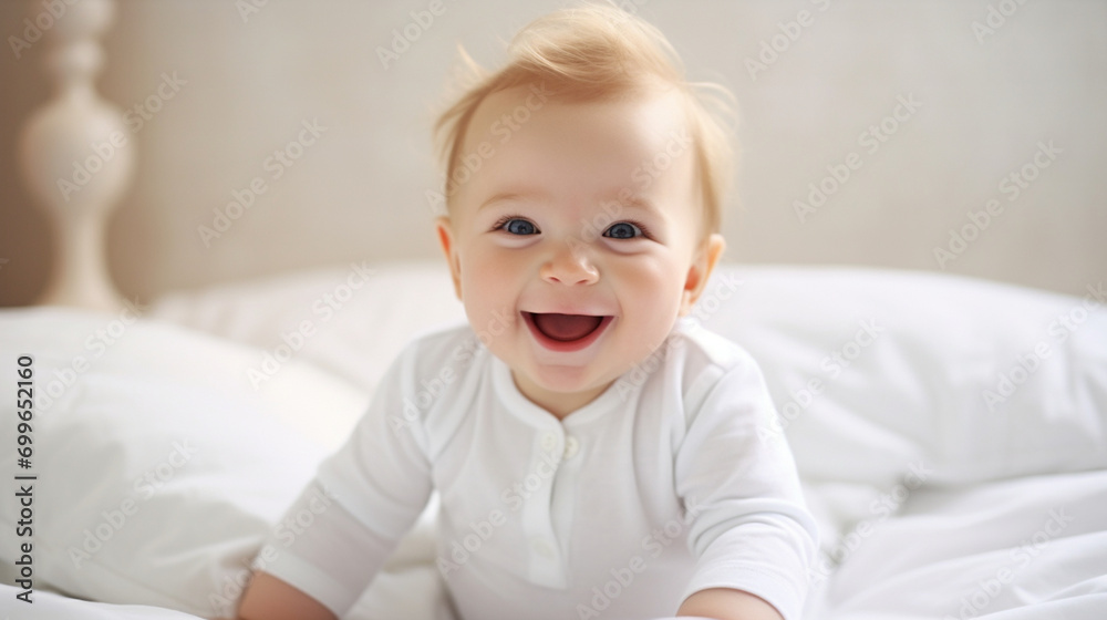 happy smiling baby home bed sitting looking daylight ai visual concept happy smiling baby home bed sitting looking daylight ai visual concept