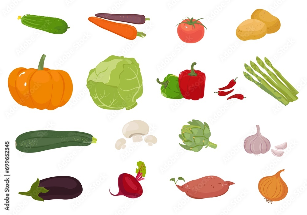 Cartoon vegetables icons set Cartoon vegetables icons set
