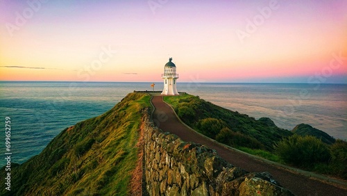 lighthouse at sunset photo