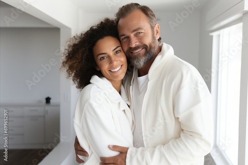 Happy and Radiant Couple Poses in a Joyful Manner copy space