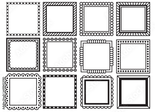 Hand Drawn Square Frame, Simple Black Memo Note Border in Doodle Style Design. Set of frame doodle isolated on white background, Hand drawn collection. 