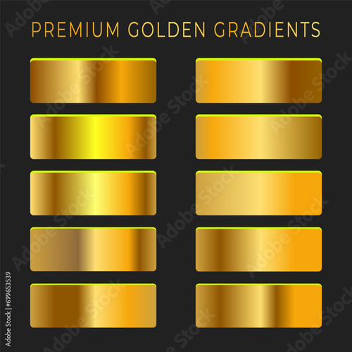 Vector yellow gold gradients metallic gradients set collection of shine gold set pallet shade