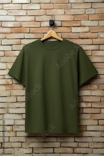 Oversized Olive Green Blank T-shirt Mockup On Brickwall Background