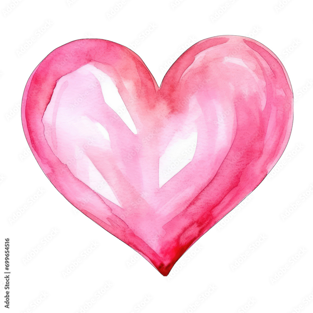 Pink Watercolor painted heart, isolated on transparent background