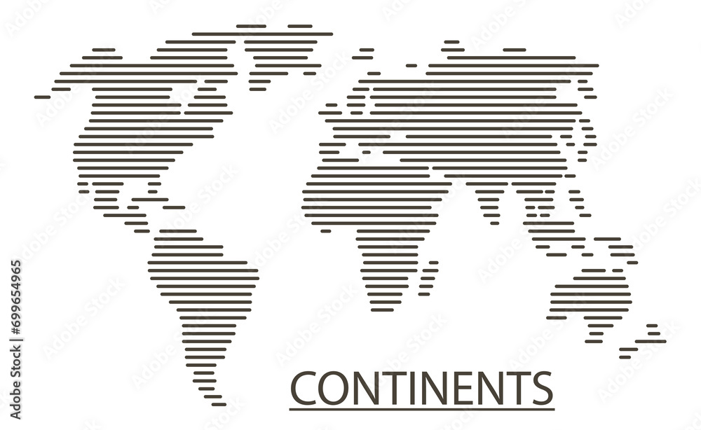 Fototapeta premium Continents of the world drawn with thin lines. World map isolated on light background. Flat Earth, world map template.
