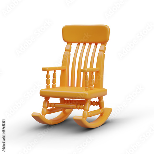 Side view on wooden rocking chair on white background. Comfortable furniture for rest at home. Vector illustration in 3d style with white background and shadow