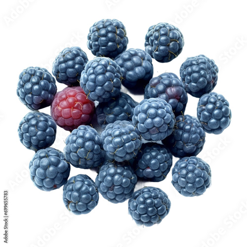 blue raspberries isolated on white background. 