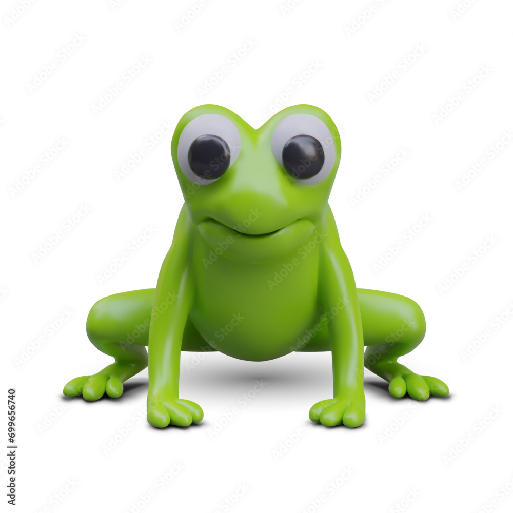Fototapeta premium Funny realistic frog, front view. Amphibian animal with comical face. Zoology for children. Cute toad in sitting position. Isolated vector image. Web design
