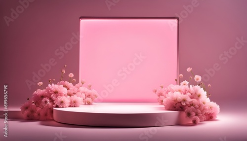 product display dais, pink flowers photo