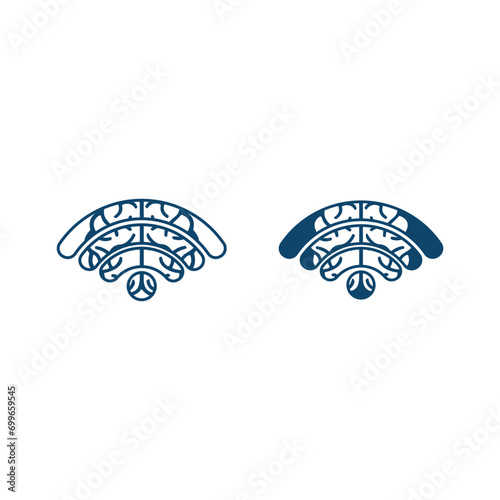Brain icon wifi flat design, black isolated, silhouette on white background. 5g connection, internet of things