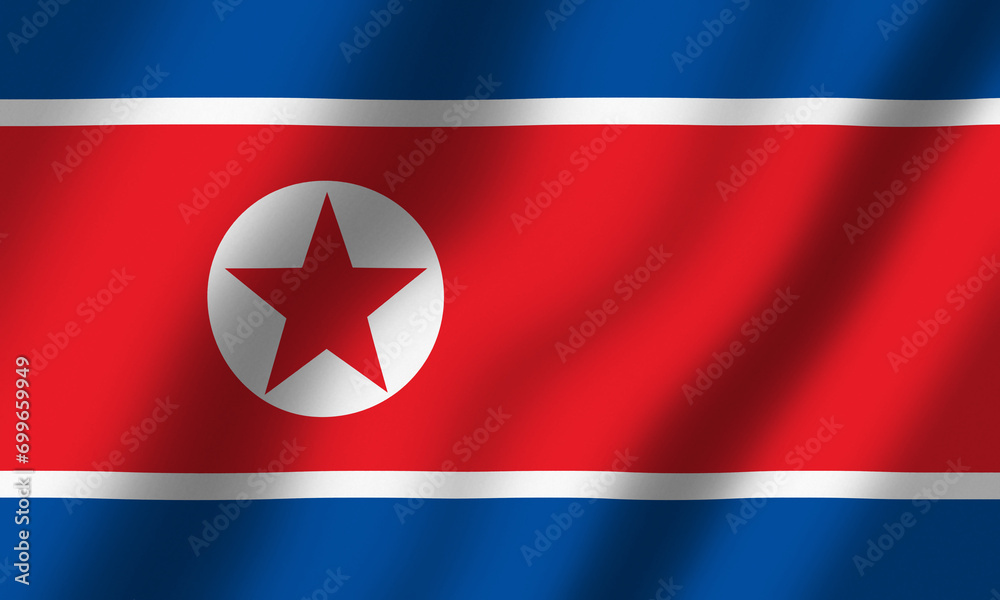 Powiewająca Flaga Korei Północnej - obrazy, fototapety, plakaty 
