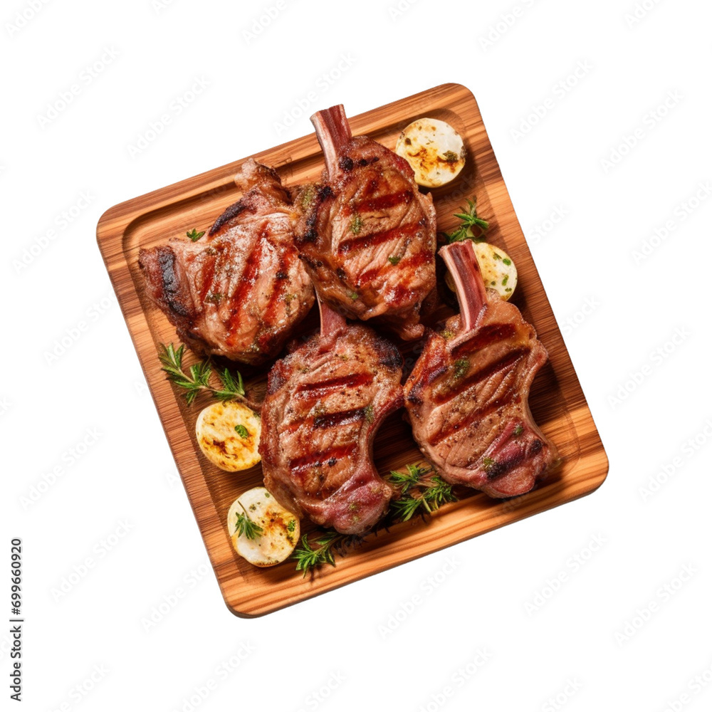 grilled beef steak salad isolated on transparent white background.
