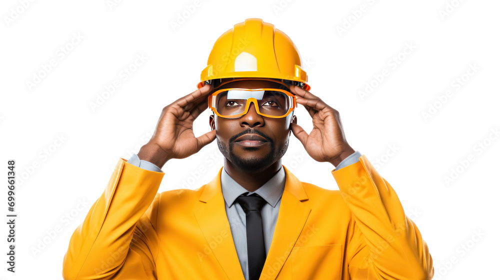 Attractive African American engineer isolated on transparent background,PNG image.