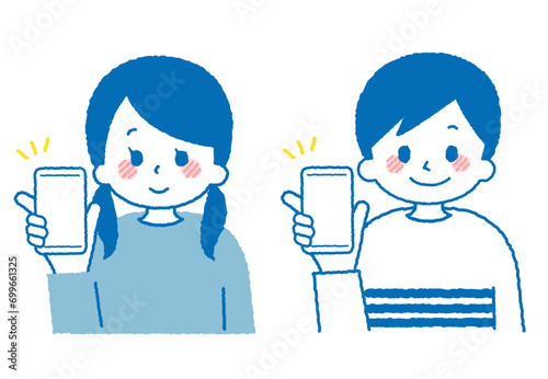 スマートフォンを操作する学生のイラスト。