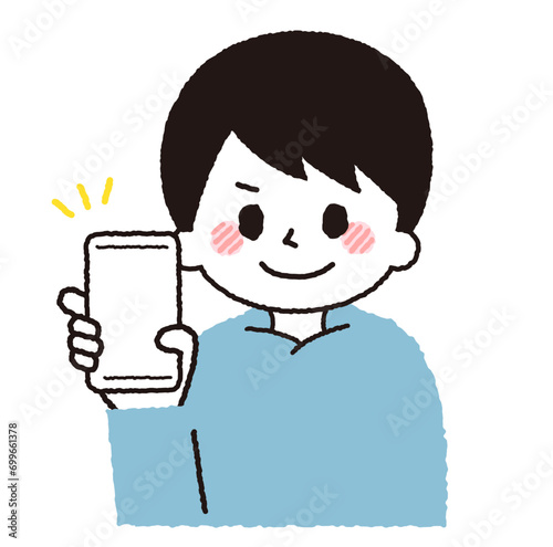 スマートフォンを操作するこどものイラスト。