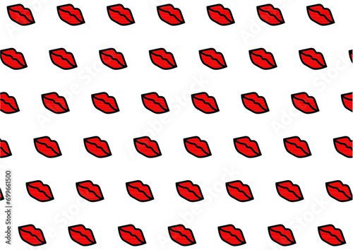 background with repetition of red kisses, red lips in pattern
