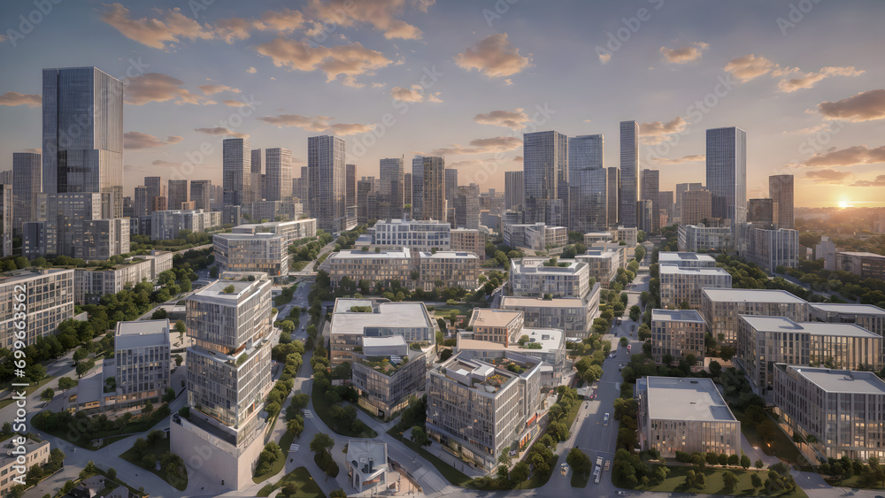 Modern cityscape, green city, city skyline Modern cityscape, green city, city skyline