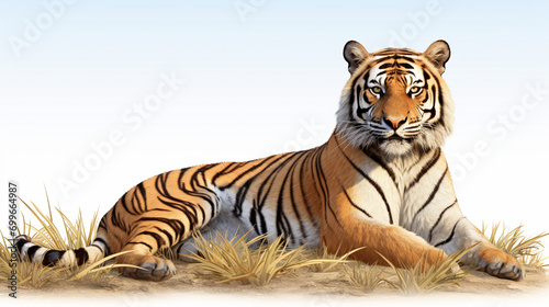 Tiger lying down in field. Generative AI