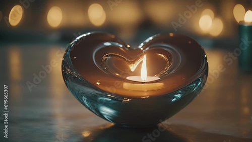 The distorted and twisted reflection of a heartshaped candleholder creates an otherworldly appearance, almost as if pulled from a fantasy realm. .