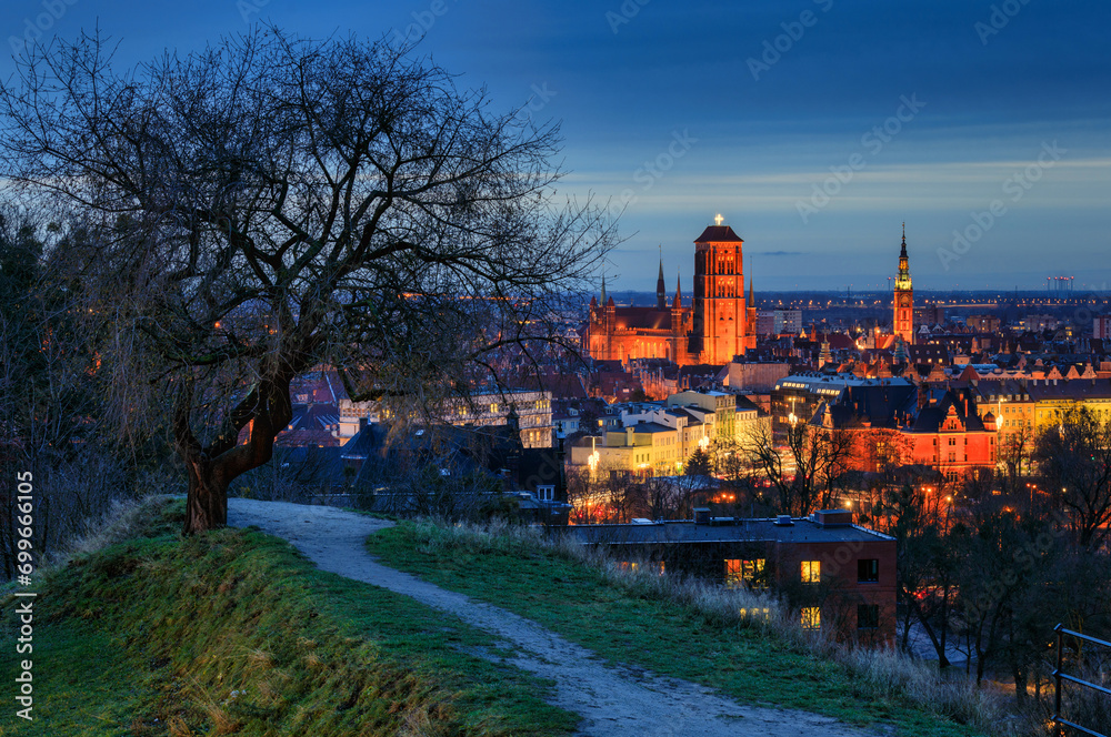 custom made wallpaper toronto digitalThe Basilica and the Main Town Hall of the Gdansk city at dusk. Poland