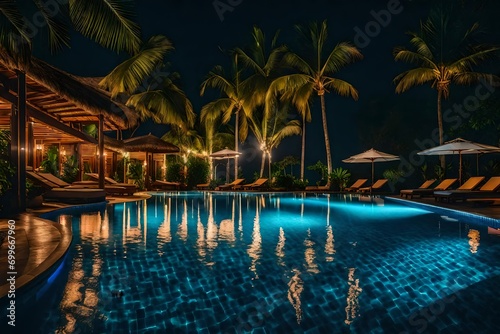 swimming pool at night with tree © Zoraiz