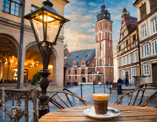 Altstadt mit Strassencafé unter Laterne