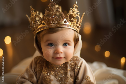 baby, little boy in royal crown, parenting concept