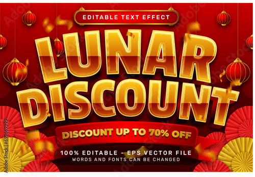 lunar discount 3d text effect and editable text effect with lanterns and Chinese ornaments