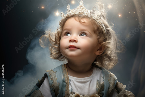 Little boy child angel with a halo above his head