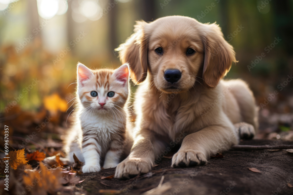 Pets dog and cat friends together Pets dog and cat friends together