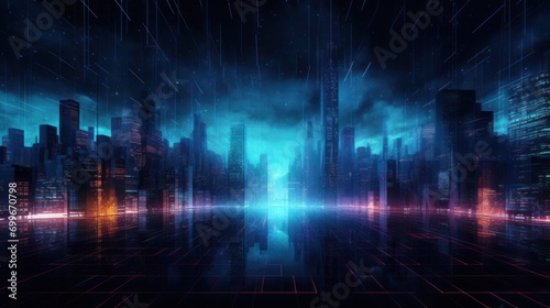 Particle in Cyberpunk Style Digital World Abstract Background