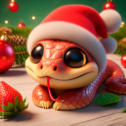 little funny snake in a santa claus hat