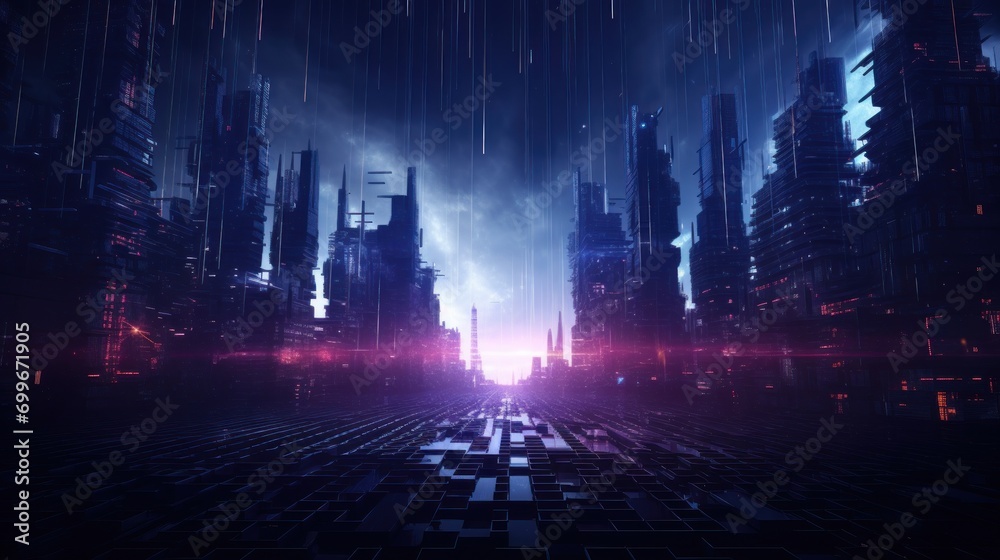 Particle in Cyberpunk Style Digital World Abstract Background