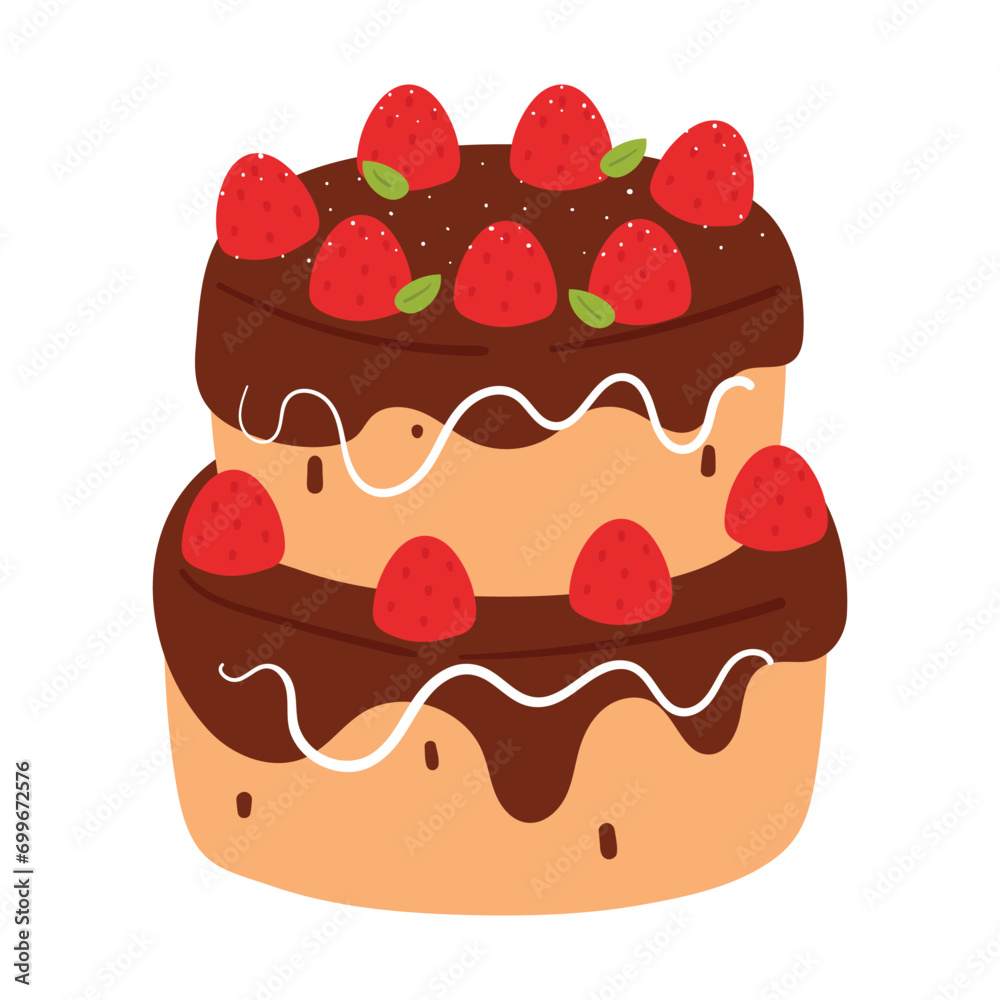hand drawing cartoon chocolate cake. cute food sticker hand drawing cartoon chocolate cake. cute food sticker