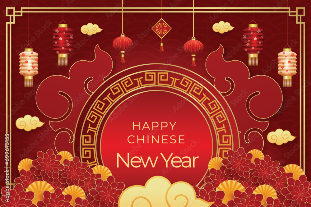 Fototapeta premium Happy 2024 chinese new year chinese flower greeting card of the Dragon banner design. 