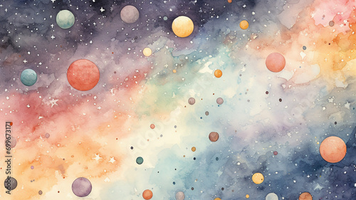 background with stars comets and asteroids watercolor