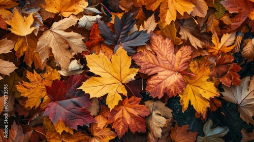 Autumn leaves background with rich and warm colors of autumn leaves. Fallen leaves on the ground