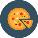 illustration of a plate with pizza. food icon png transparent. food icon vector. food symbol. bread, cooking, cuisine, drink, fare, feed, foodstuff, meal, meat and snack logo design template.