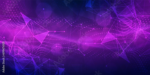 Digital technology futuristic Ai big data blue purple background, internet network connection, abstract cyber information communication, science innovation future tech, line dot illustration vector 3d