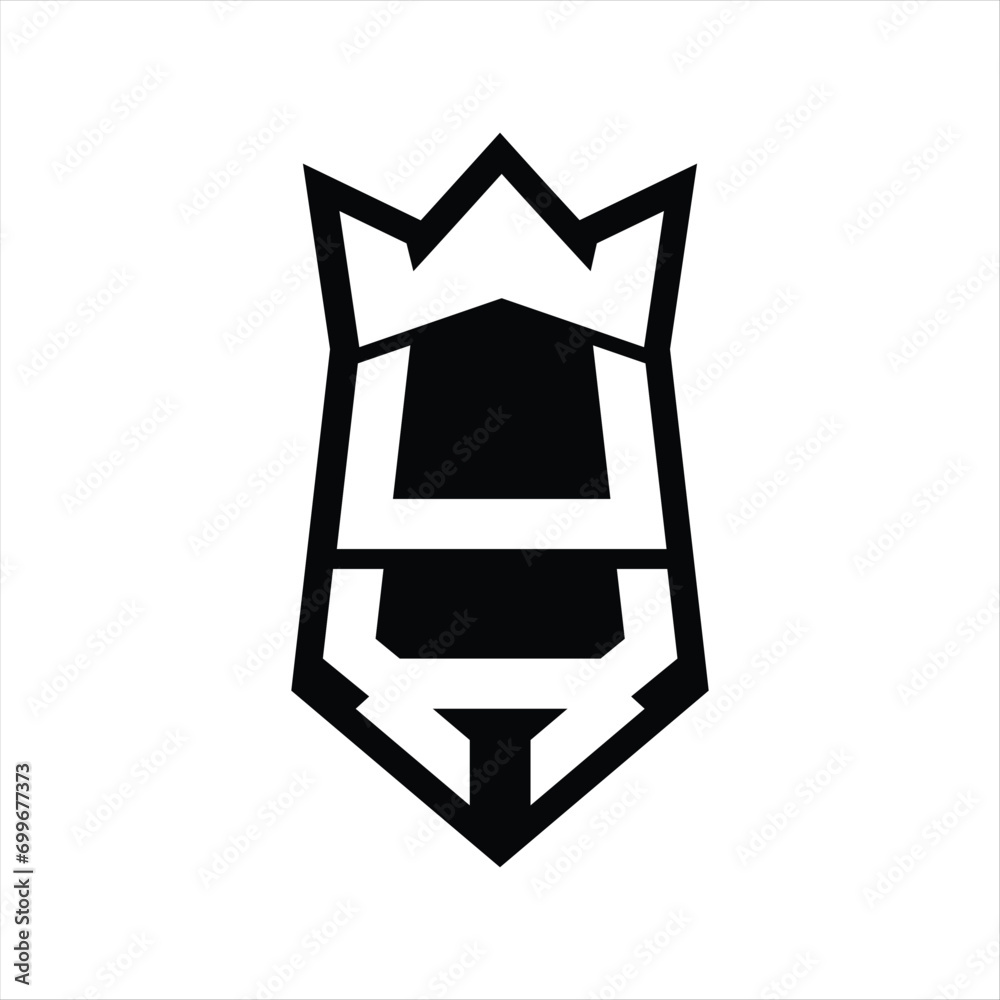 UX Letter Logo monogram hexagon shield shape up and down with crown isolated style design UX Letter Logo monogram hexagon shield shape up and down with crown isolated style design