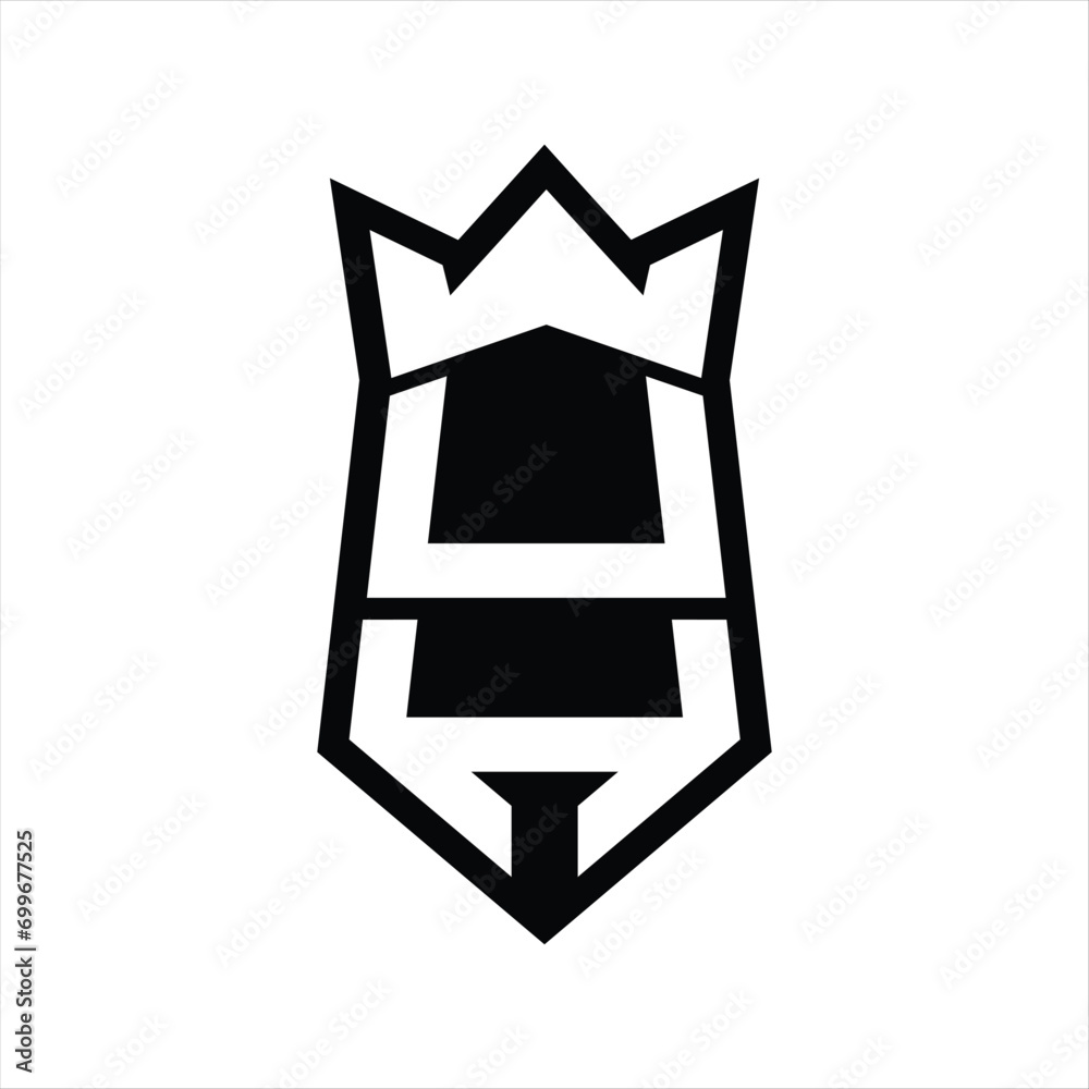 UH Letter Logo monogram hexagon shield shape up and down with crown isolated style design UH Letter Logo monogram hexagon shield shape up and down with crown isolated style design