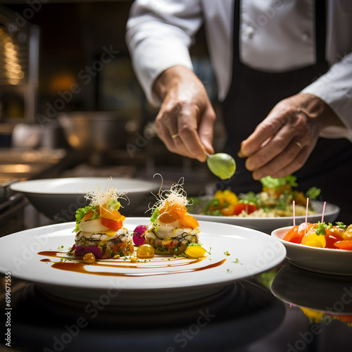 Wallpaper Mural Chef preparing gourmet dish being prepared in a high-end restaurant kitchen Torontodigital.ca