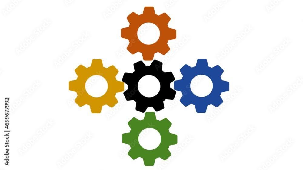 Coloured mechanical gear wheels rotation. Looping animation of coloured gears. Coloured mechanical gear wheels rotation. Looping animation of coloured gears.