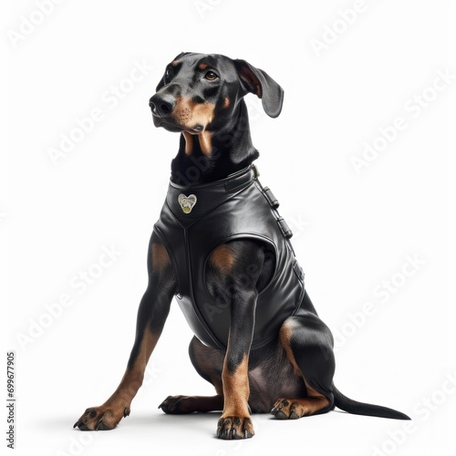 Dog guard on a white background. Security agency. Dog training