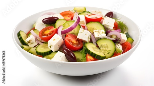 Salad with fresh veggies and cheese, isolated on a white background. Grecian salad. 