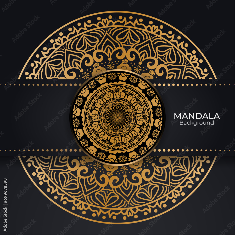 Luxury golden color Mandala Design. Mandala for Henna, Mehndi, tattoo, decoration. Decorative ornament in ethnic oriental style. Coloring book page background.