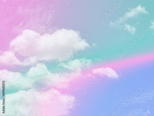 beauty sweet pastel green and pink colorful with fluffy clouds on sky. multi color rainbow image. abstract fantasy growing light